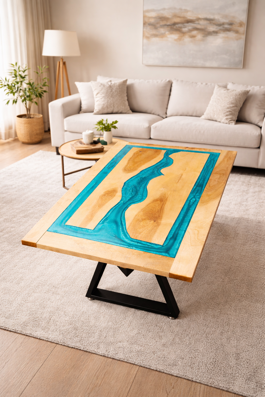 Teal Blue Epoxy River Coffee Table