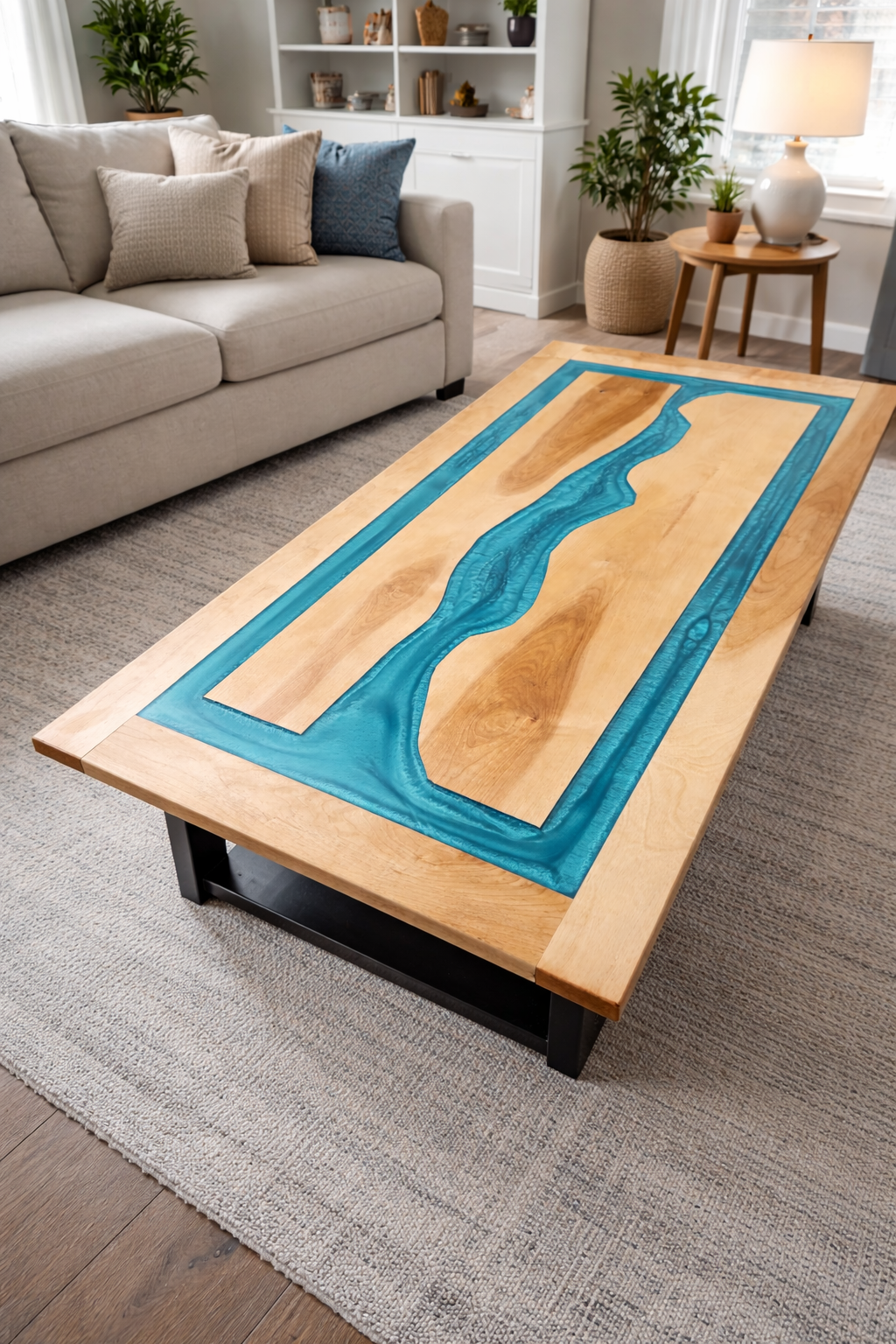 Teal Blue Epoxy River Coffee Table