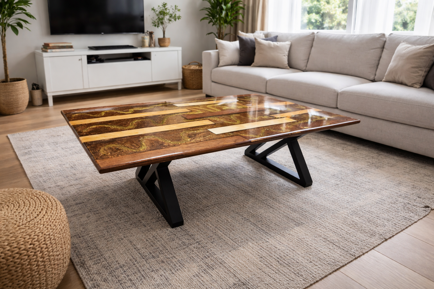 Handmand Wood Epoxy Brown coffee Table